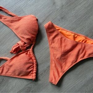 Zaful Orange Textured Bikini Set w/ Orange Wrap